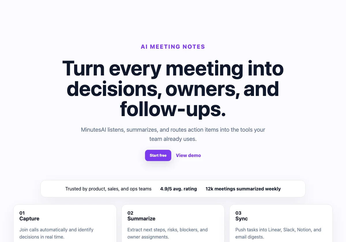 AI Meeting Notes Landing Page preview